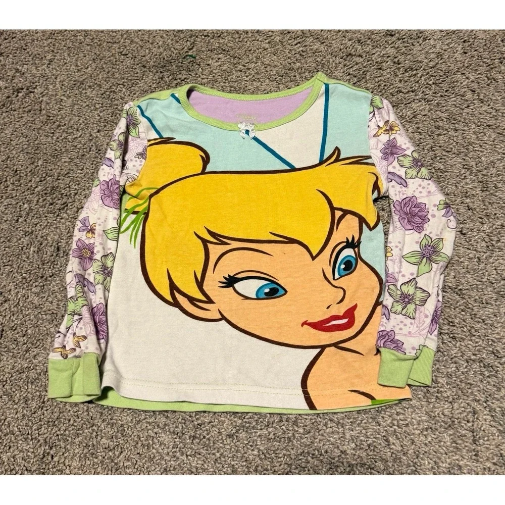 Disney Store Y2K Tinker Bell Pajamas‎ Girls Size 3 Floral Long Sleeve PJ Set